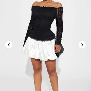 Fashion Nova Black and White Off-Shoulder mini Dress